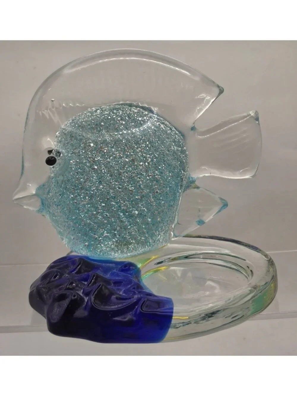 PartyLite Glass Fish Candle Holder Blue Art Glass Tea Light Taiwan - Picture 2 of 6